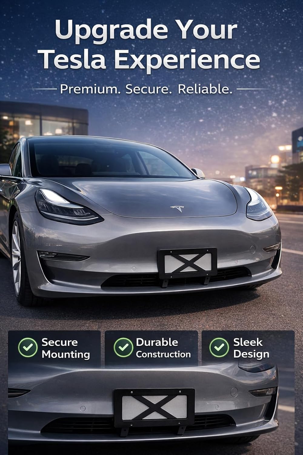 No Drill Front License Plate Mount for Tesla Model 3 2023-2025, Premium Front License Plate Holder Bracket, Camera-Safe License Plate Frame, Secure & Scratch-Free Install【for 2023-2025 Tesla Model 3】