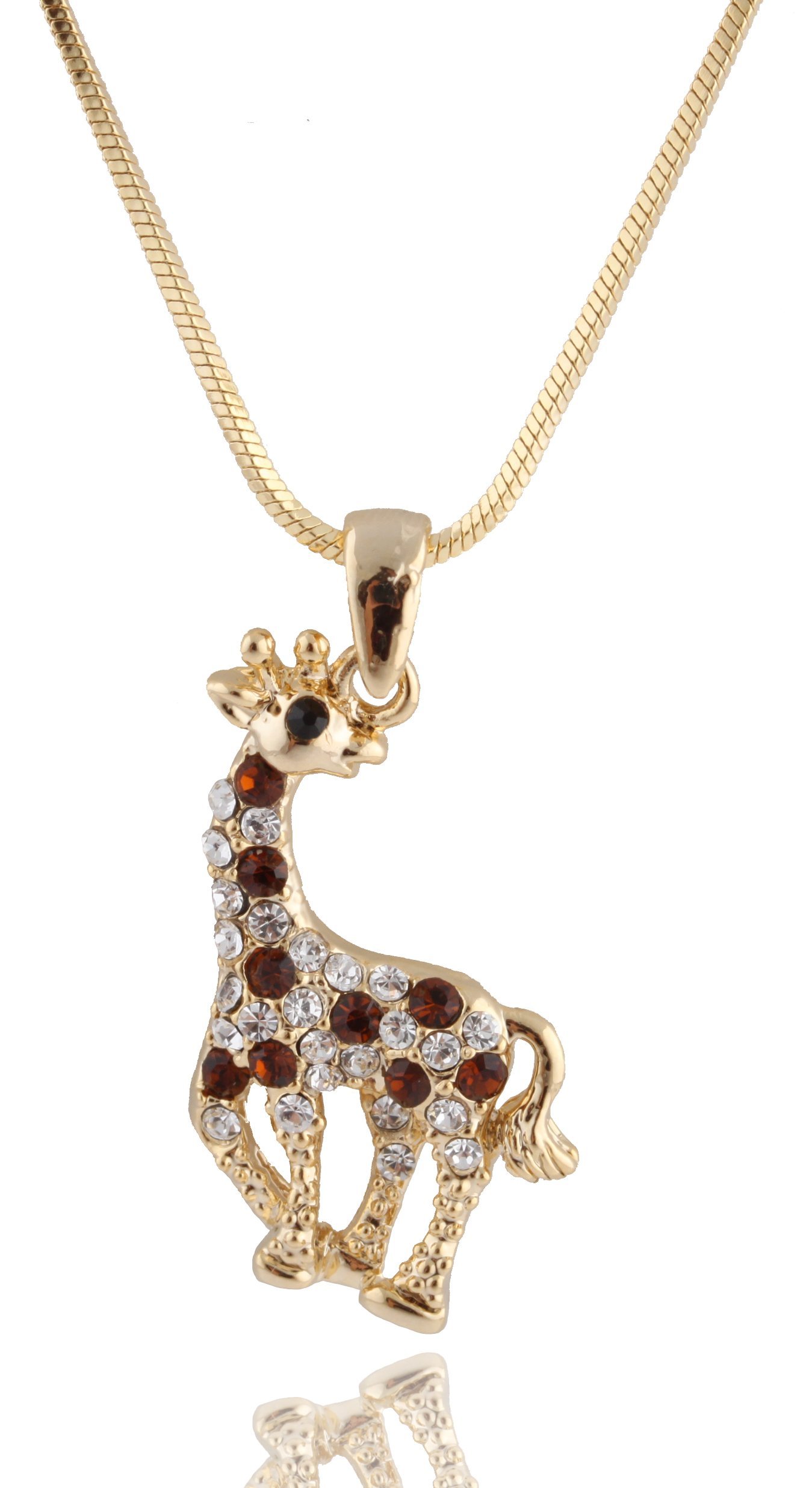 Goldtone with Brown Iced Out Giraffe Pendant with a 16 Inch Snake Franco Necklace Chain (B-343)