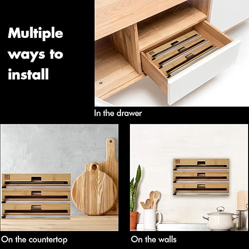 Miniatura 5 de MMT Furniture Designs Ltd Dispensador de envoltura con cortador, papel de aluminio de estaño, envoltura Saran, papel encerado de pergamino,