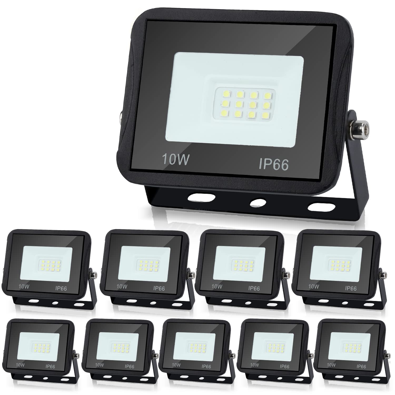 Lospitch Foco para Exteriores, 10 Piezas 10W Blanco Cálido 3000K Spotlight LED 900LM Súper Brillante, Impermeable IP66 Floodlight para Jardín, Pasillo, Garaje (Sin Enchufe)