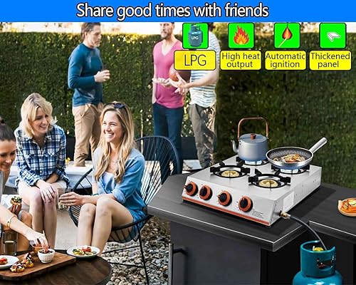 Miniatura 7 de Estufa de propano Horynar de 4 quemadores, estufa de gas con encendido automático, quemador de propano de 41,000 BTU de acero inoxidable espesado