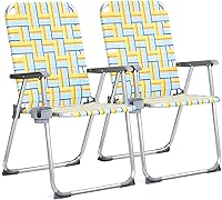 Vista 14 de VINGLI Juego de 2 sillas plegables de aluminio de gran tamaño para patio con portavasos desmontable, silla de playa con tejido de red, silla Negro
