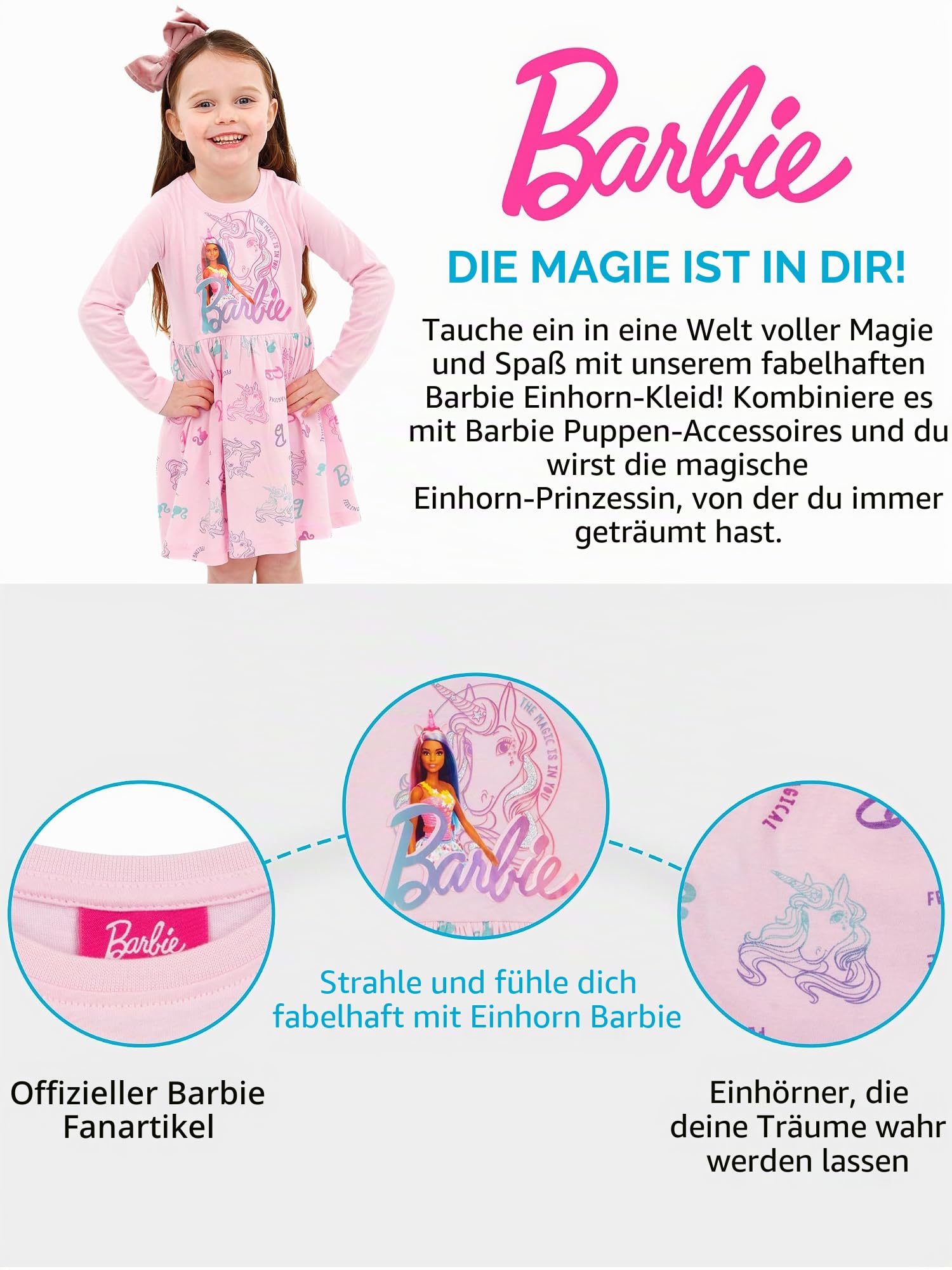 Barbie Kleidung | Einhorn Kleid Für Madchen | Glitzer Kleid Mädchen
