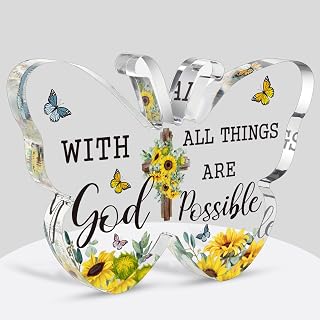 Barydat Acrylic Christian Gifts Bible Verses Religious Gifts for Women Men Inspirational Scripture Gifts Butterfly Prayer Room Decor Faith Keepsake Paperweights for Christmas Home (with God)