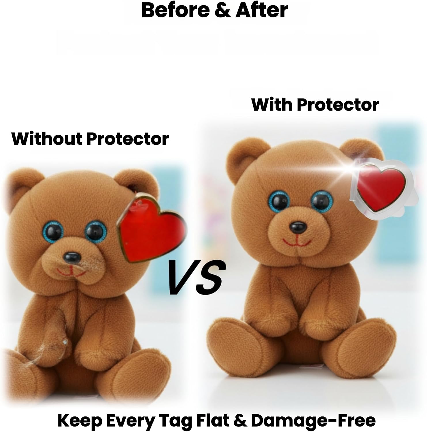 32-Pack Beanie Baby Tag Protectors – Clear Plastic Heart Tag Covers for Ty Hang Tags – Durable Sleeves for Beanie Babies, Boos, Buddies, Classics – Collector’s Tag Shield Case