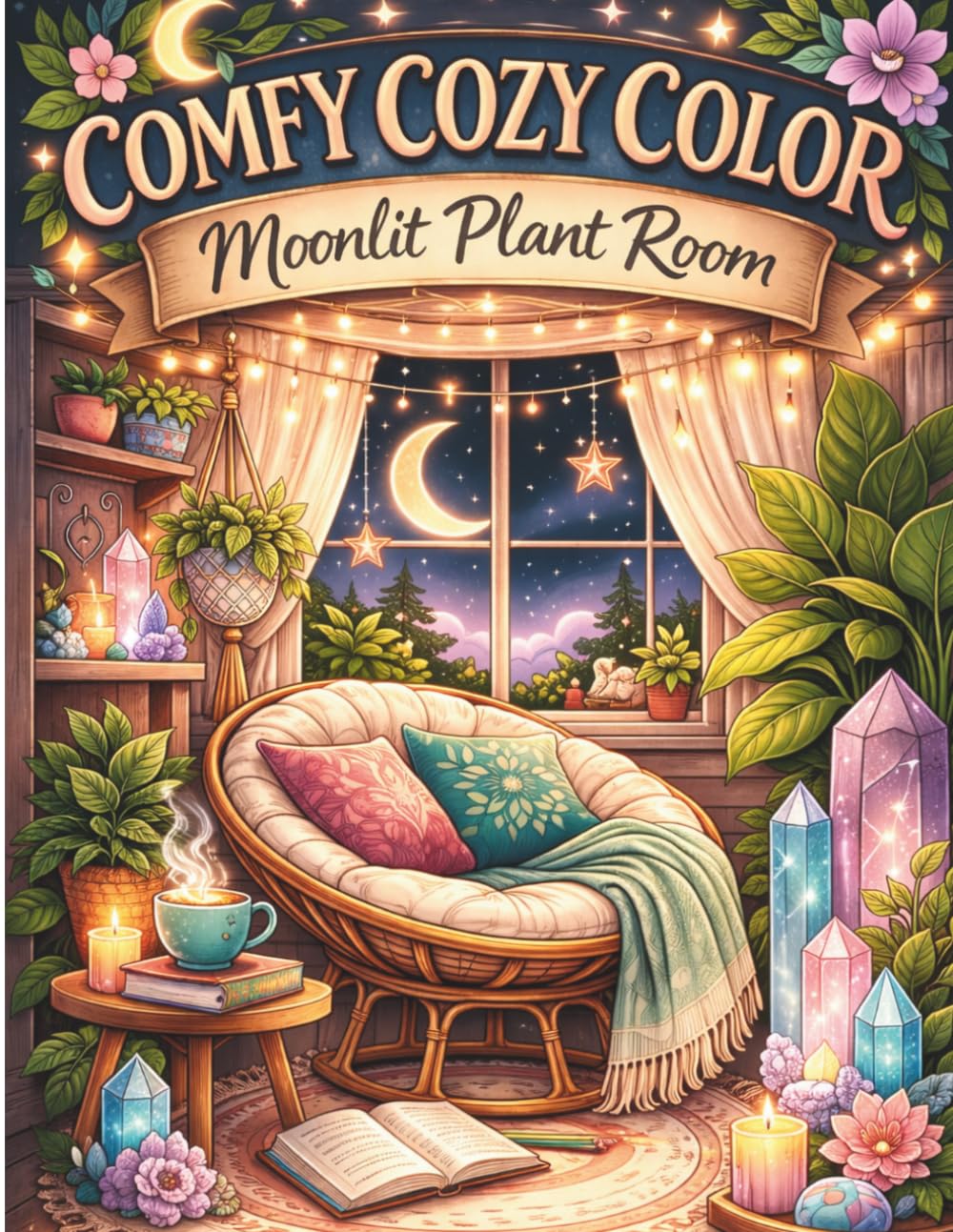 Comfy Cozy Color: Moonlit Plant Room: A Cozy Coloring Book Inspired by Plants, Moonlight, and Calm Spaces