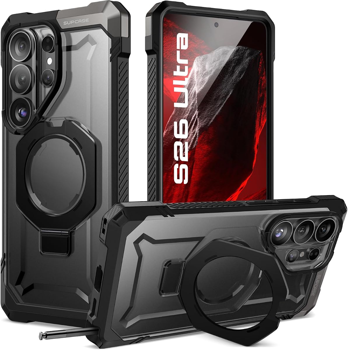 SUPCASE for Samsung Galaxy S26 Ultra Case with Built-in Stand, Dark | Translucent PC Backplate, Strong Magnetic, Compatible with MagSafe, Heavy Duty Protection, Anti-Slip, Unicorn Beetle Grip