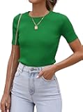 Womens Ribbed Knit T Shirt Casual Crewneck Tops Short Sleeve/Long Sleeve Sweaters Slim Fit Basic Tees