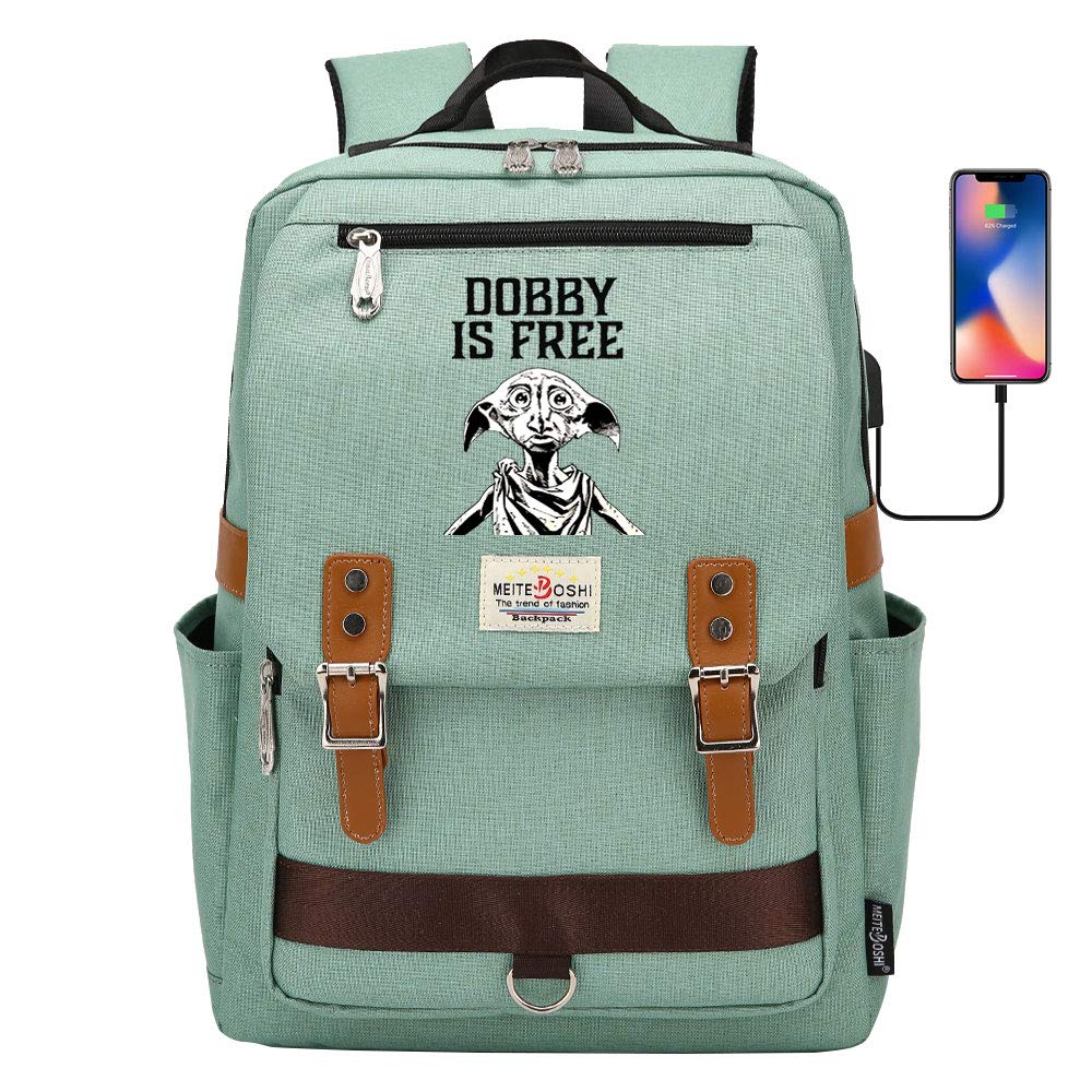 YIUNL Harry Magic Bookbag, Cute Dobby Schoolbag, Dobby is Free Theme Backpack, Travel Rucksack for Teenagers Large Green