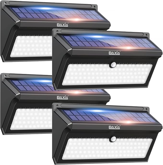 BAXIA TECHNOLOGY Solar Lights Outdoor, Wireless 100 LED Solar Motion Sensor Lights Waterproof Security Wall Lighting Outside for Front Door,