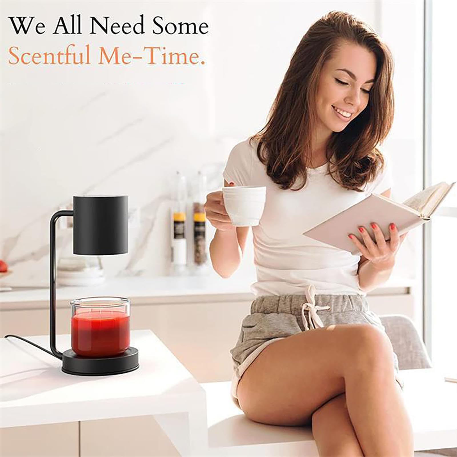 HAZARA Lampe à Bougie, Lampe Chauffante pour Bougie avec Minuterie,Variateur Et 2 Ampoules, Chauffe-Bougies avec Minuterie Cadeaux de Noël pour Les Amateurs de Bougies,A-Black