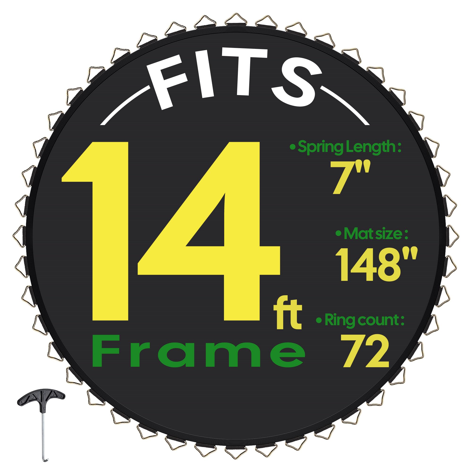 AW Replacement Trampoline Mat with 72 V-Ring, Fit 14FT Trampoline Frame,8 Row Stitch,UV Resistant Trampoline Accessories