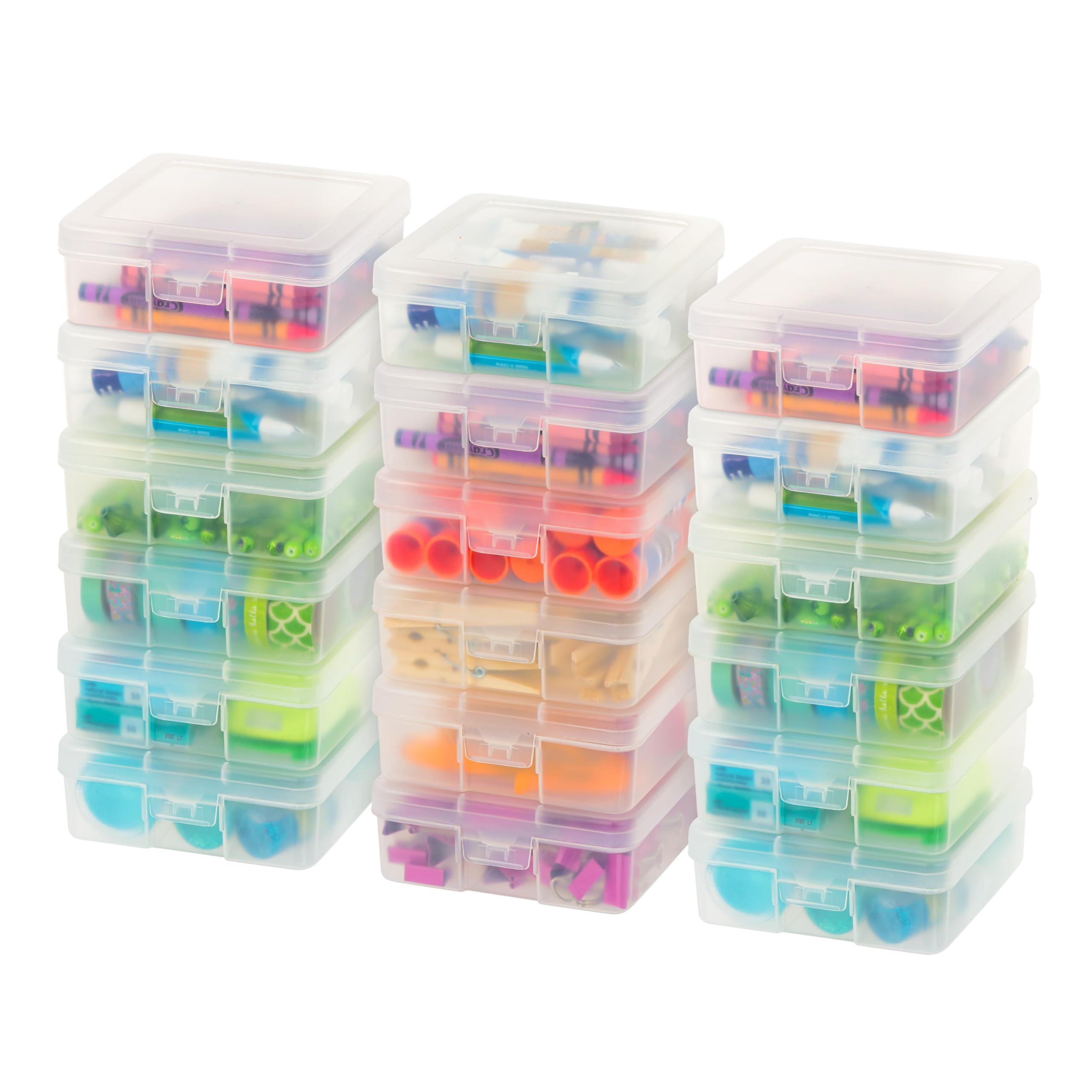 IRIS USA Clear Cases |Made in USA| Plastic Box Organizers (18-Pack)- Small | Bead Storage Organizing Containers with Snap Lid for Arts, Crafts, Ephemera, Stickers, & Dance Cheer Small 18 - Pack