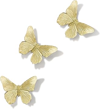 GUSFREUD 3D Butterfly Wall Decor Set Resin Wall Decor for Living Room, Bedroom, Bathroom, Dining Room, Outdoor and Gallery Walls - Antique Gold - Set of 3