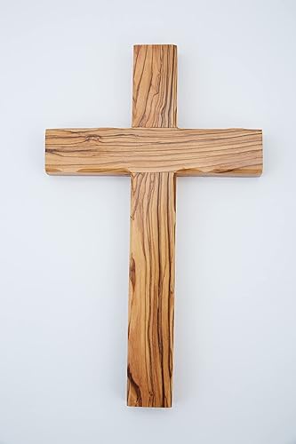Cruz lisa de madera de olivo (10 pulgadas) Decoración para colgar en la pared, bendición cristiana de madera, cruz resistente de la ciudad de la