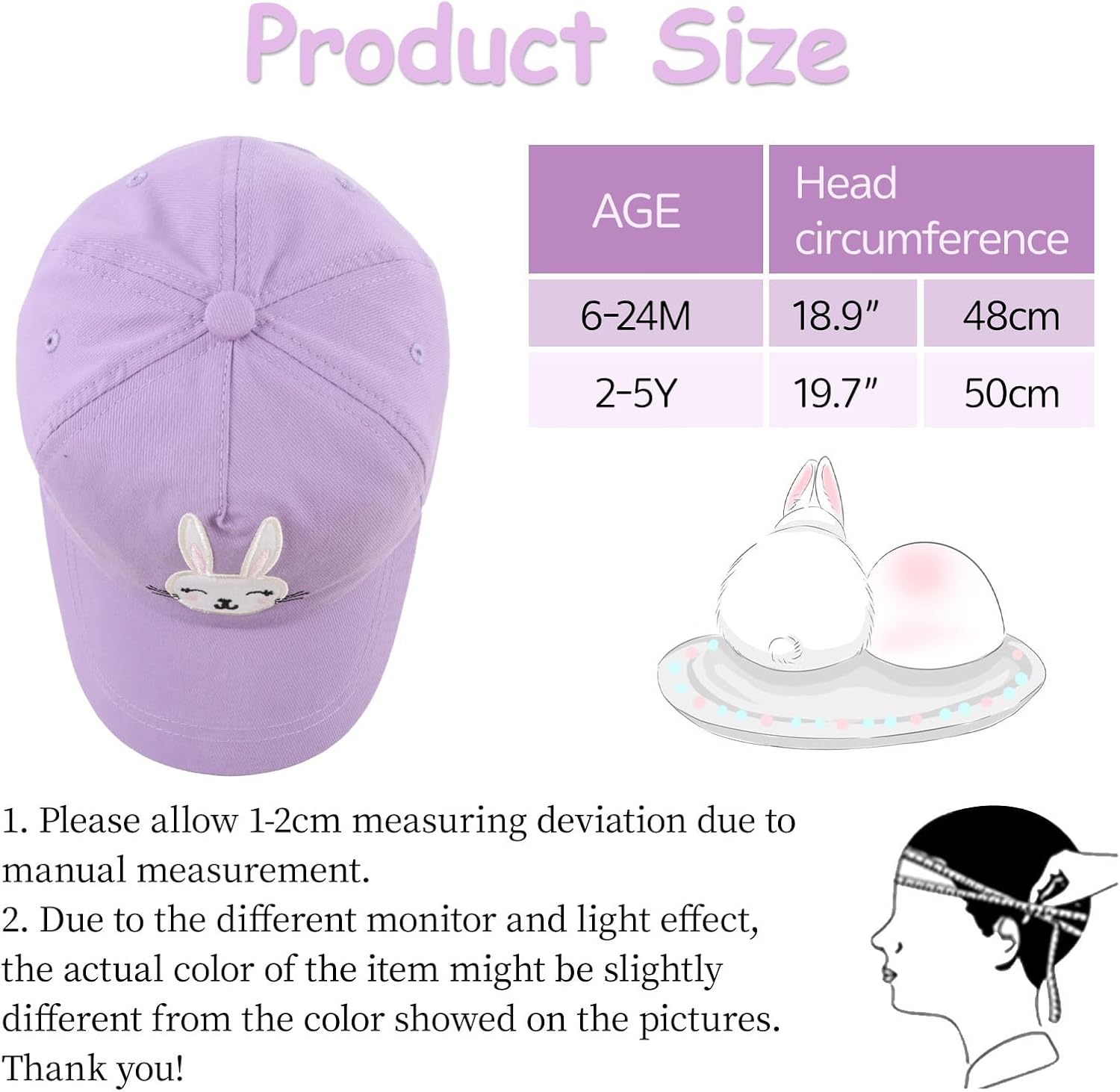 Zsedrut Girls Baseball Cap Kids Cotton Sun Hat Spring Summer Boys Peak Caps Adjustable Bunny Hats - Image 6
