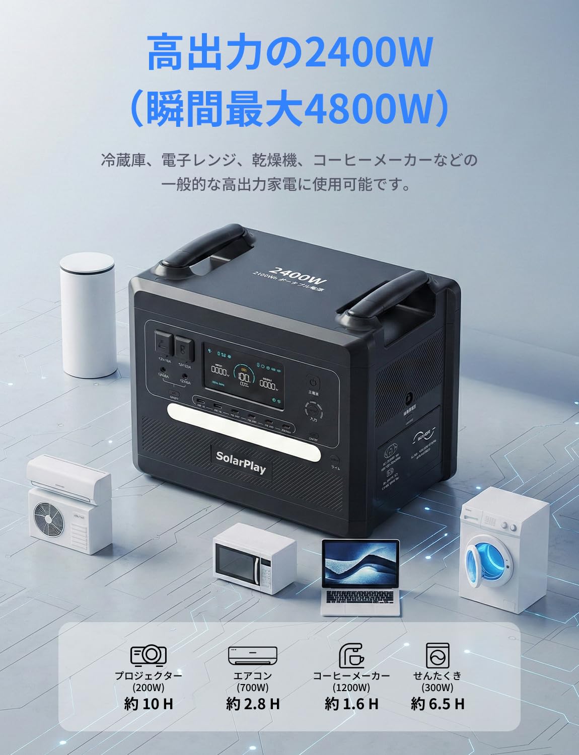 Amazon.co.jp: SolarPlay Q2402 ポータブル電源 2400W 大容量 2160Wh