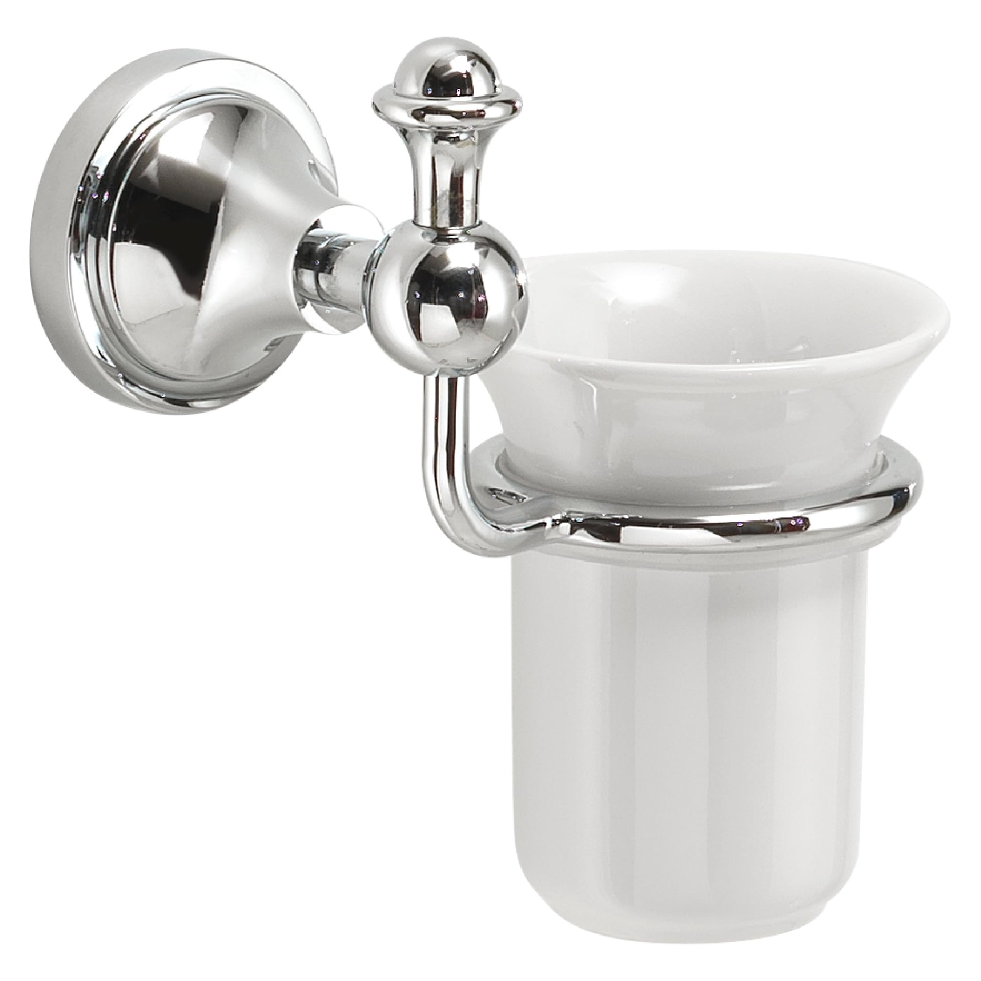 Gedy Nevis Portacepillos Dientes Baño Pared 13,3x10,9x15,9cm Acero INOX Cromall Vaso Cerámica Blanca Cromo, Tornillos Incluidos