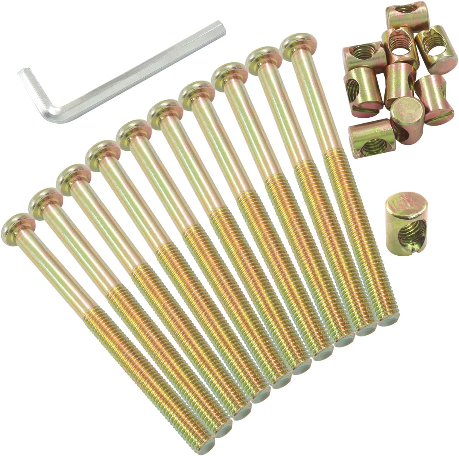 10 Pack M8 X 100mm Barrel Bolt Nuts, Cross Dowel Set Furniture Parts Bed Cots, Heavy Duty Connector Screws for Bunk Beds/Furniture Assembly