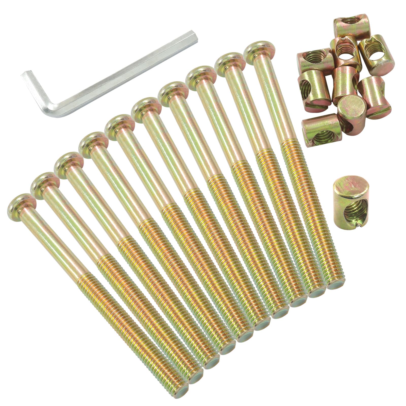 10 Pack M8 X 100mm Barrel Bolt Nuts, Cross Dowel Set Furniture Parts Bed Cots, Heavy Duty Connector Screws for Bunk Beds/Furniture Assembly