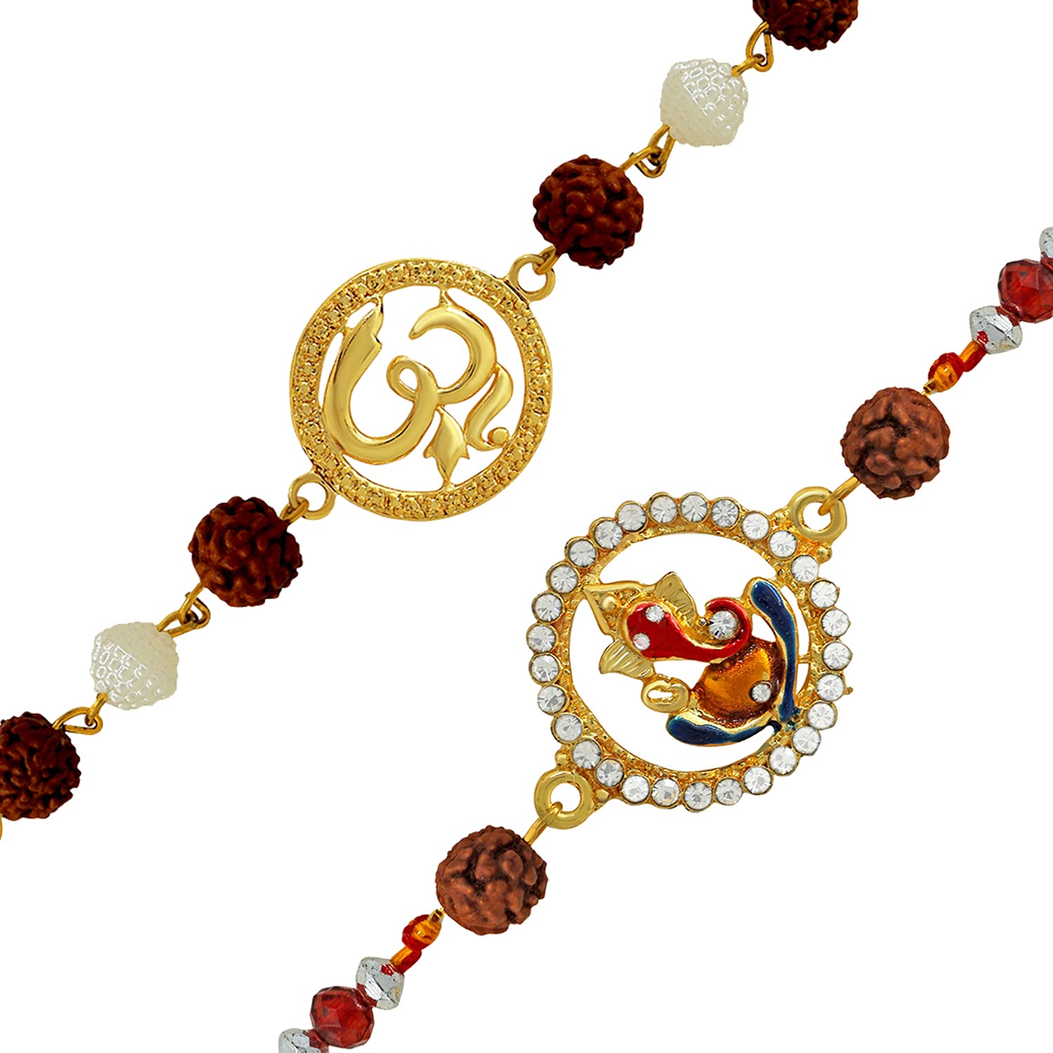 Mahi Combo of Om and Ganesha Rakhis with Brown and White Rudraksha, Beads and Crystals for Adorable Brother (RCO1105237G) (B097K8MH8B) Amazon Price History, Amazon Price Tracker