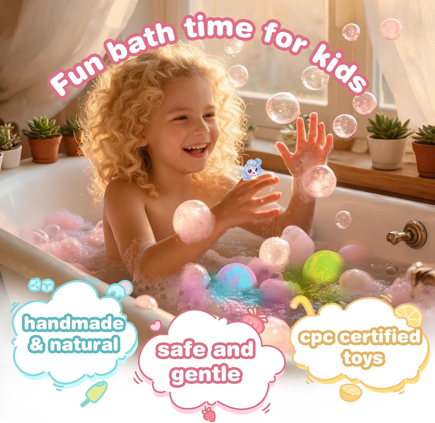 Bath Bombs for Kids Girls with Toys Inside, 9 Pack Kids Bath Bombs with Surprise Inside, Colorful Bubble Bath Fizzies, Birthday Easter Christmas Gift Set for Girls with Bath Toys