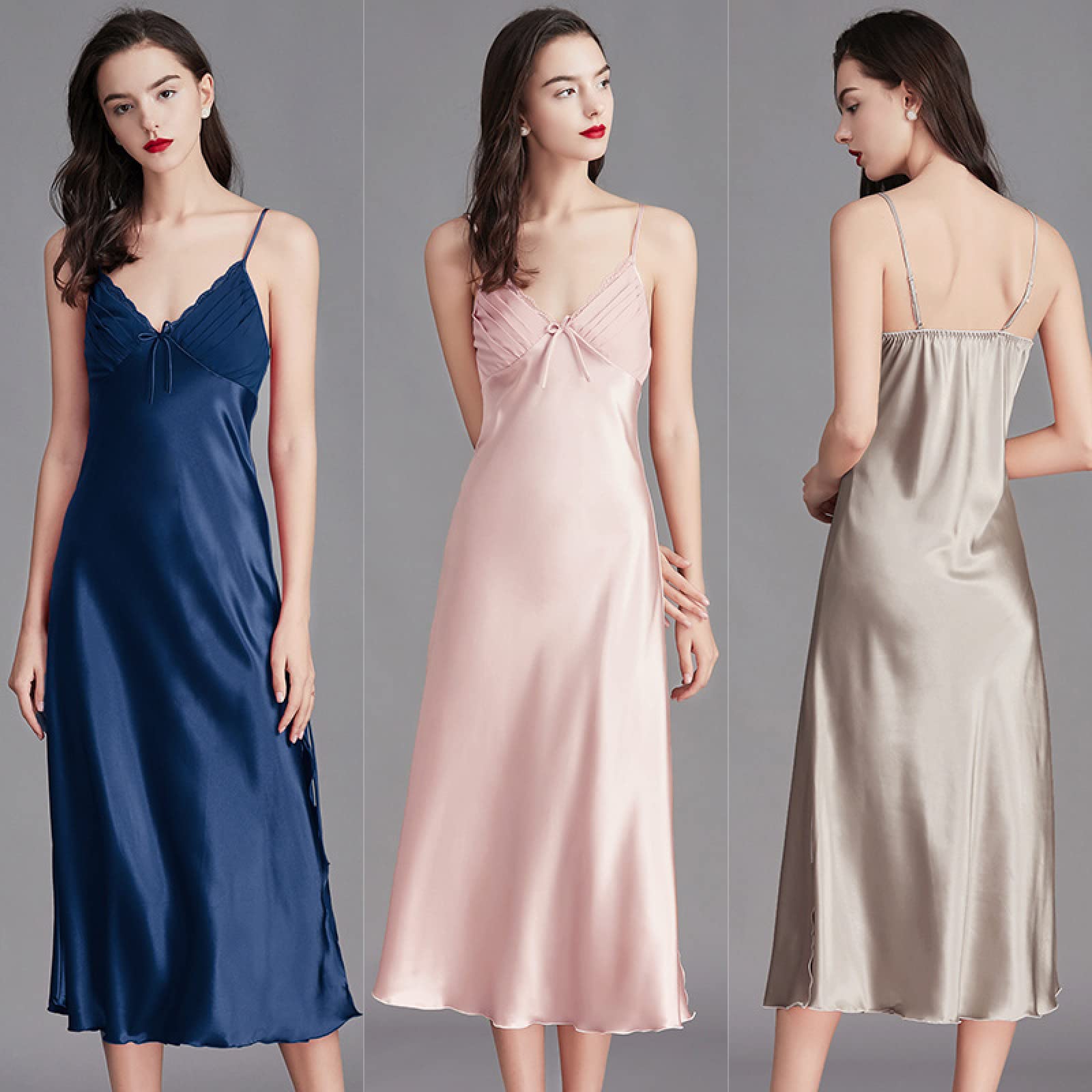 AKAZI Sexy Dessous,Frauen-Dessous verlockend sexy,Damen-Pyjama mit Strapsen in Übergröße,Nachthemd aus EIS-Seide,Kamel,XL (Blau XL)