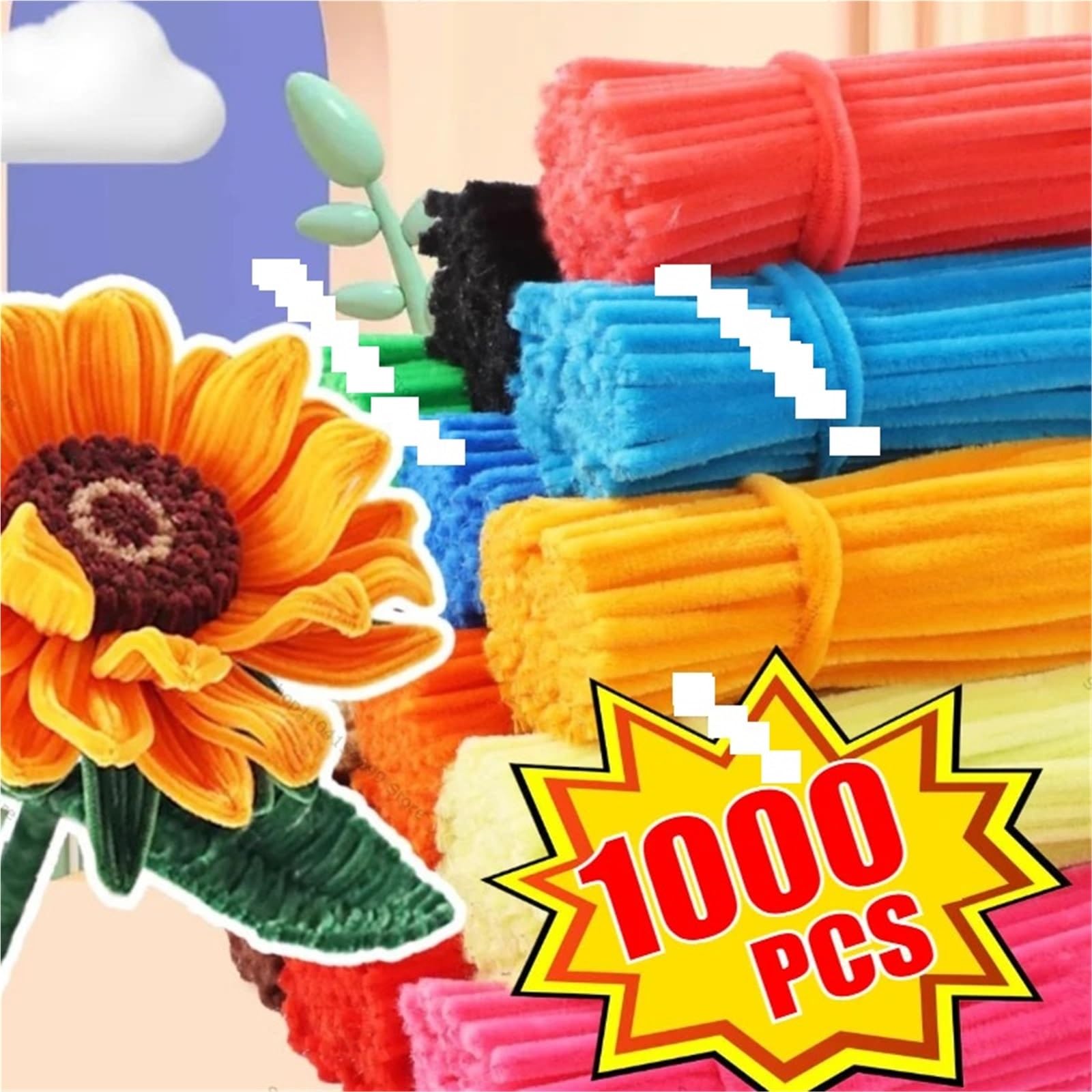 Tubo de alambre chenilla, limpiadores tallos peluche, coloridos, tiras pelo con giratorio para manualidades con niños(Macaron,1000PCS)