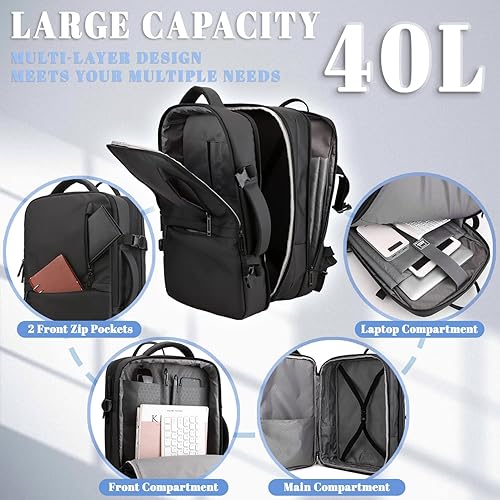 Miniatura 2 de Linksandt Mochila de viaje para hombres y mujeres, mochila grande para portátil, 01 Negro, Mochilas de viaje