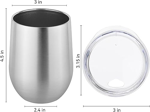 Miniatura 4 de DOMICARE - Juego de 16 vasos de vino de 12onzas con tapa, hechos de acero inoxidable con aislamiento al vacío de doble pared, color acero inoxidable