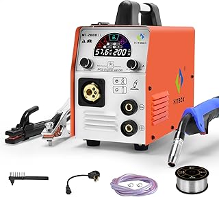 HITBOX 200A MIG Welder Gas, 5 In 1 Smart Colorful LCD Screen Multifunction MIG Welding Machine Dual Voltage IGBT Flux core Solid Core MIG MAG LIFT TIG Stick Inverter Wire Welder