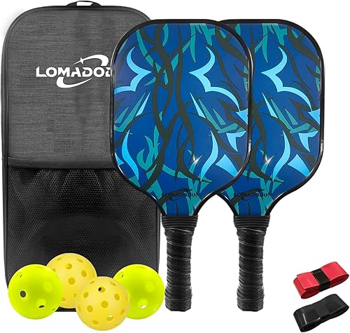 Juego de paletas de pickleball LOMADODIN para exteriores con 4 bolas y 2 raquetas de fibra de vidrio para pickleball de superficie de fibra de