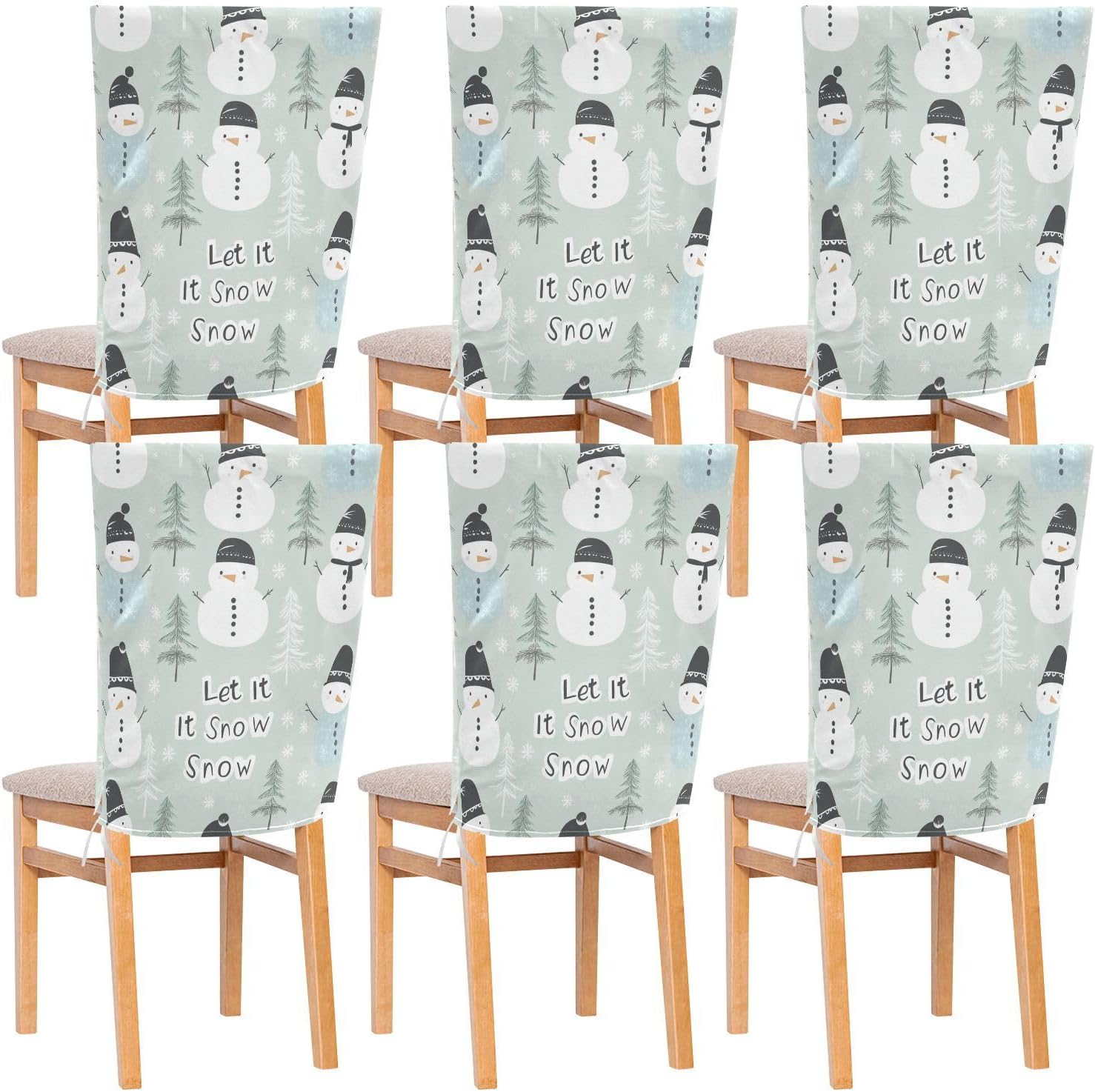 MNSRUU Christmas Chair Back Cover for Dining Room,Snowman Chair Slipcovers Set of 6, Snowman Chair Cover for Kitchen Hotel Holiday Party Decor,502