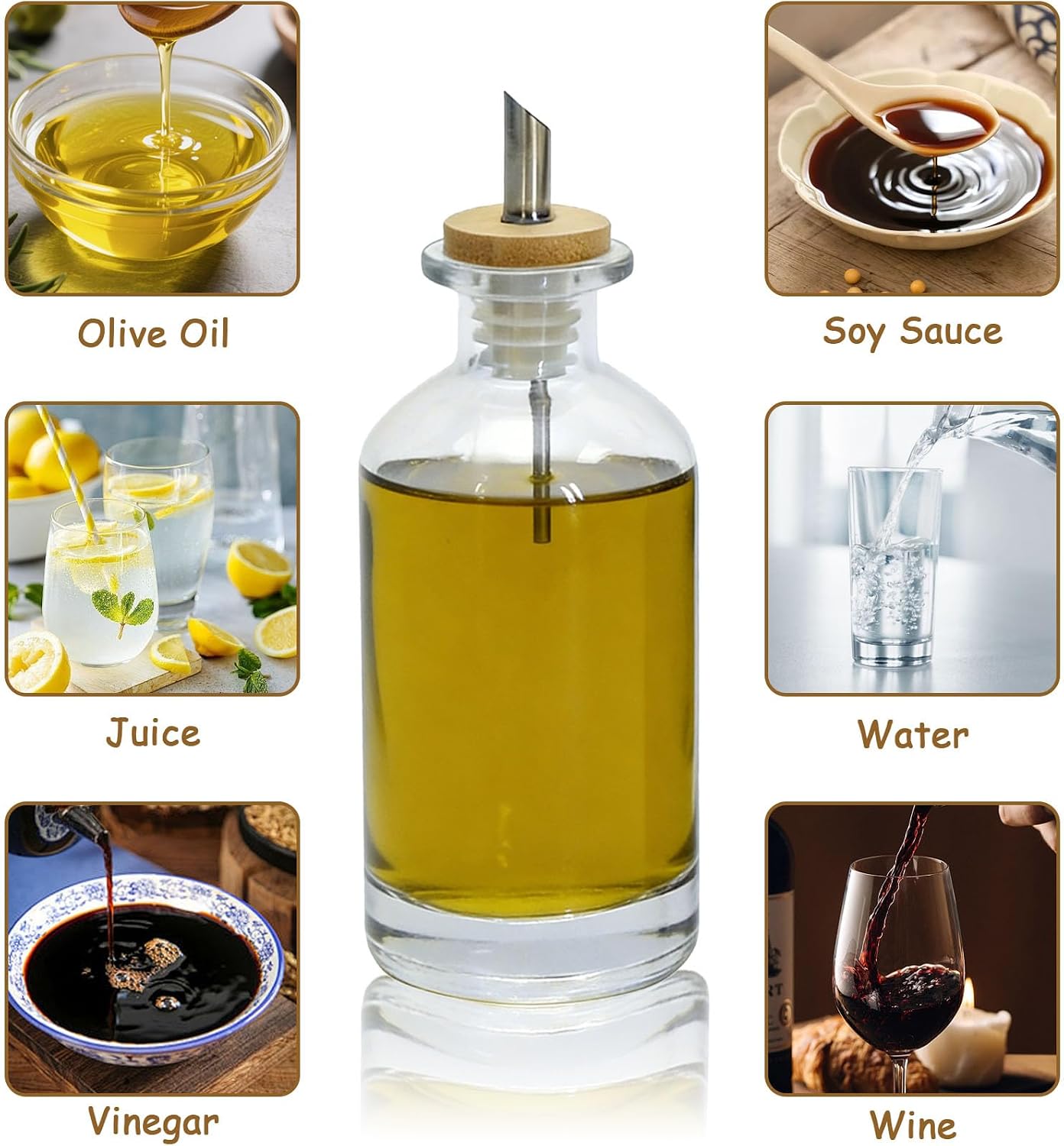 Olive Oil Dispenser Set of 2, Glass Oil and Vinegar Bottles with Wooden Tray, Kitchen Storage for Cooking, Sesame Oil and Soy Sauce Dispenser, Kitchen Organizer Bottles for Home Cooking