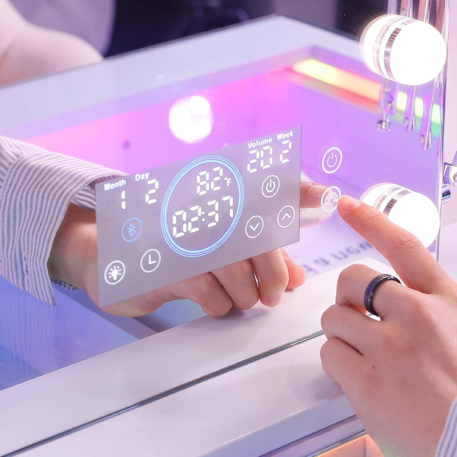 VANITII Vanity Mirror with Lights 18 Bulbs & 10X Lighted Magnified 32"* 23" Large Hollywood Mirror with Magnifying Makeup Mirror and Bluetooth Speaker Dimmable 3 Modes Light for Bedroom Desktop