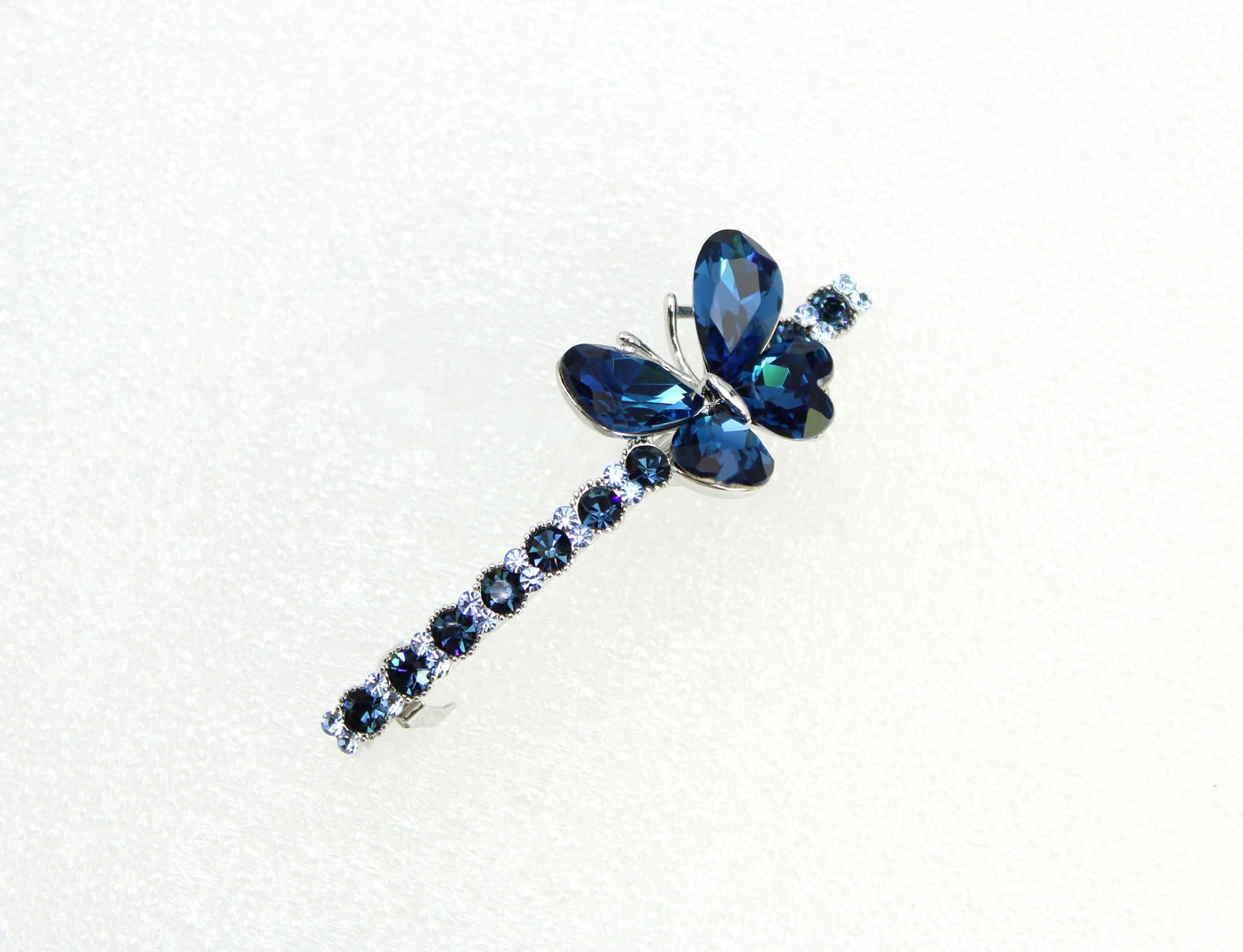 Faship Pasador para el pelo de mariposa con diamantes de imitación azul marino