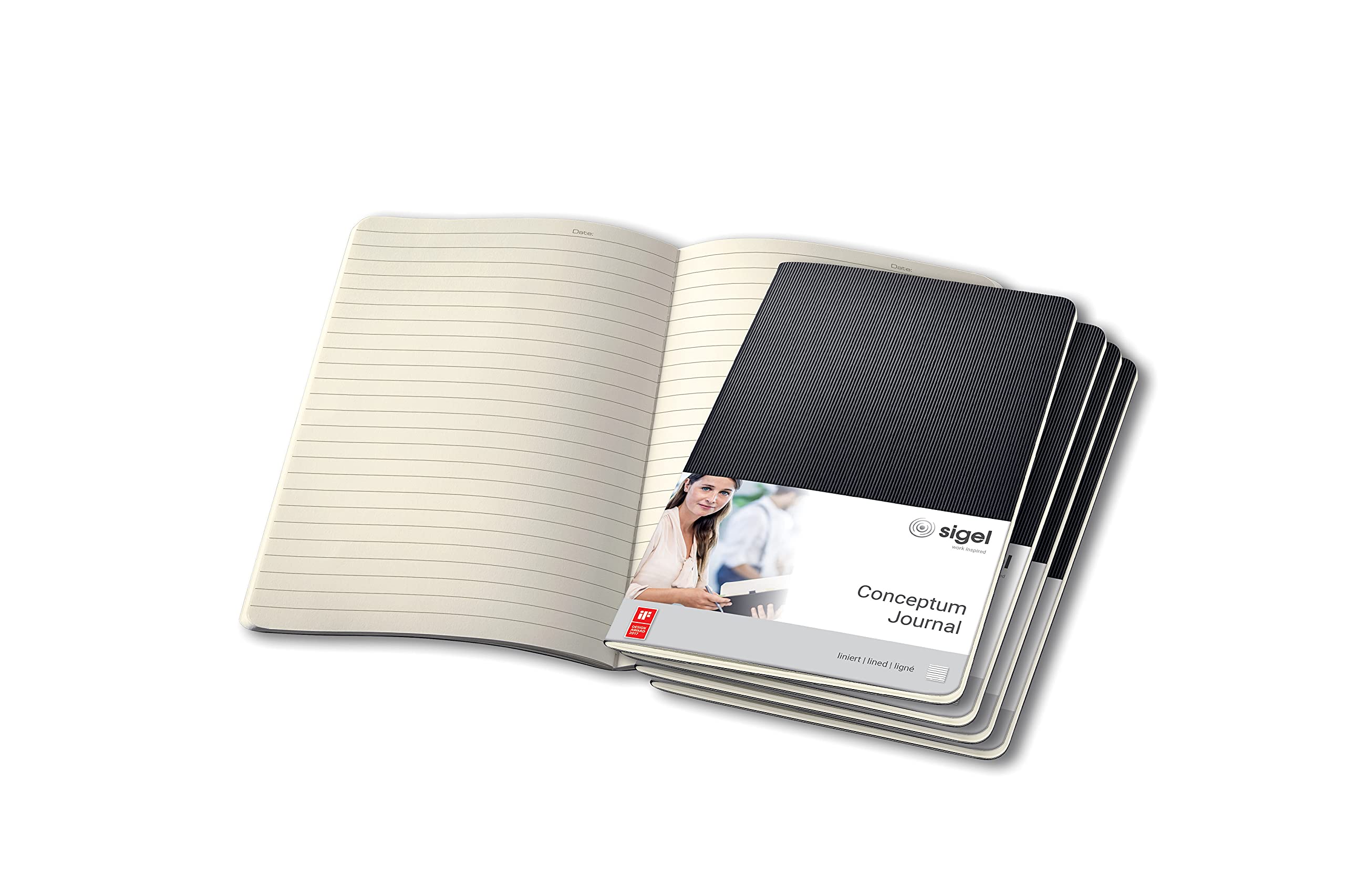Cahiers de notes A5 Conceptum SIGEL lignés au design épuré noir
