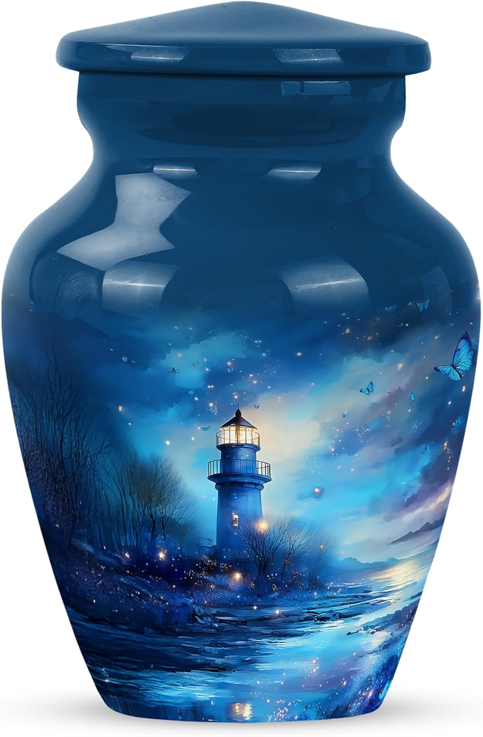 Lighthouse Decorative Tiny Urn for Human Ashes - Keepsake Funeral Blue Urn for Men & Women - Honor Your Loved One with Cremation Butterfly Urns (10 Inch)