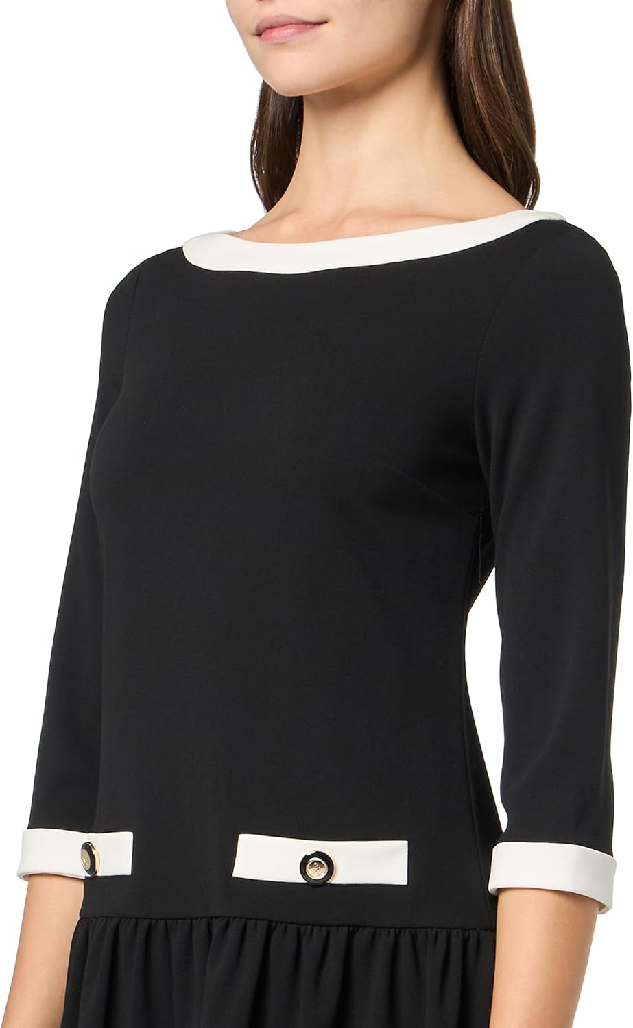 Karl Lagerfeld Women's Boat Neck Contrast Trims Scuba Crepe A-line Dress - Image 3