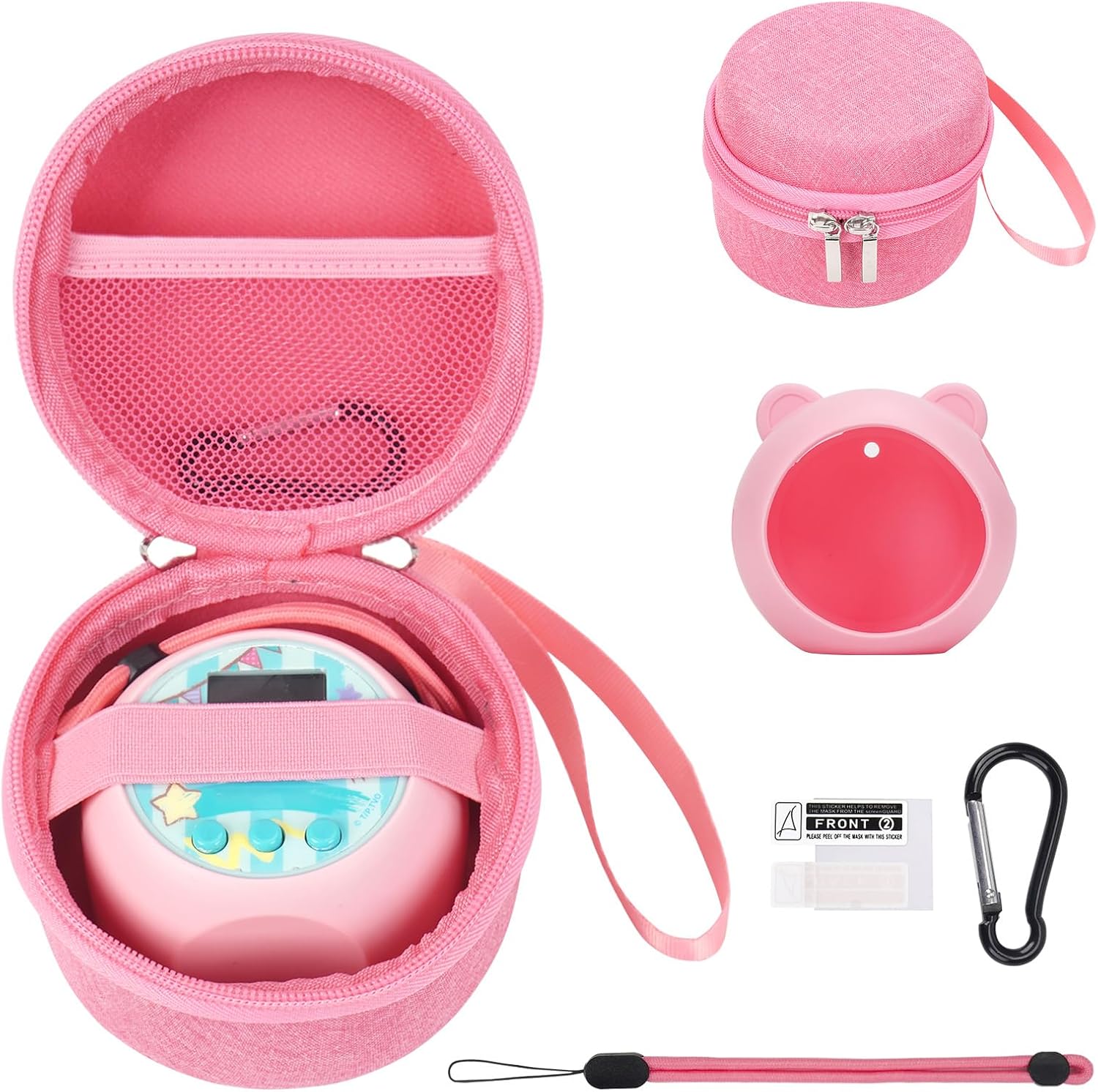 MGZNMTY Carrying Case and Silicone Cover Compatible with Punirunes Virtual Pet Interactive Digital Toy, with Hard Screen Protector (Pink)