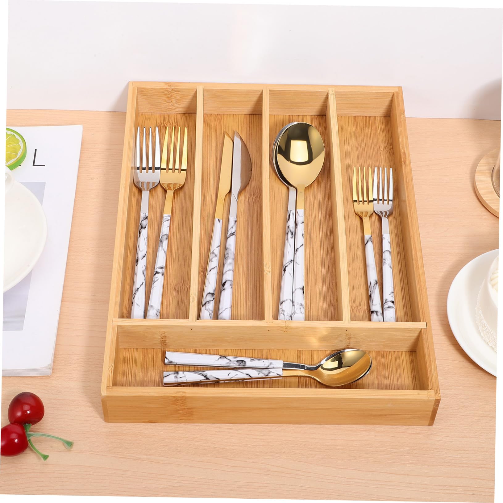 COLLBATH Organizador de Cajones de Cocina de Bambú Resistente al Desgaste y Fácil de Organizar Marrón Diseño Elegante Adecuado para Almacenamiento en Cocina