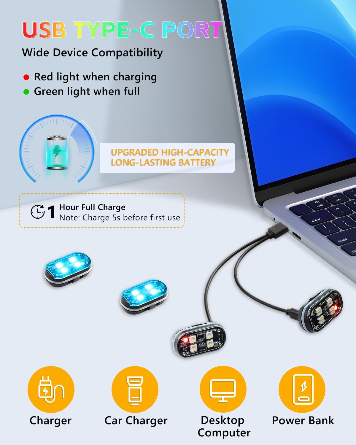 Upgrade 6PCS Wireless 4-LED Strobe Lights with Remote, 8 Colors Waterproof Anti-Collision Aircraft Strobe Lights, Type-C charging LED Warning Light for Motorcycle Bike Drone Aircraft