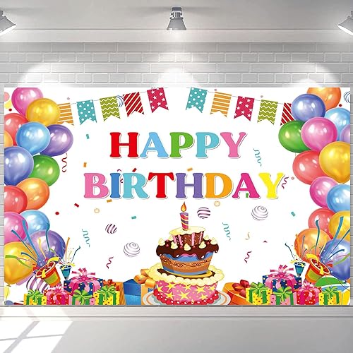 Miniatura 10 de Decoraciones de fiesta de cumpleaños colorido telón de fondo grande arco iris feliz cumpleaños patio cartel telón de fondo para fiesta de cumpleaños