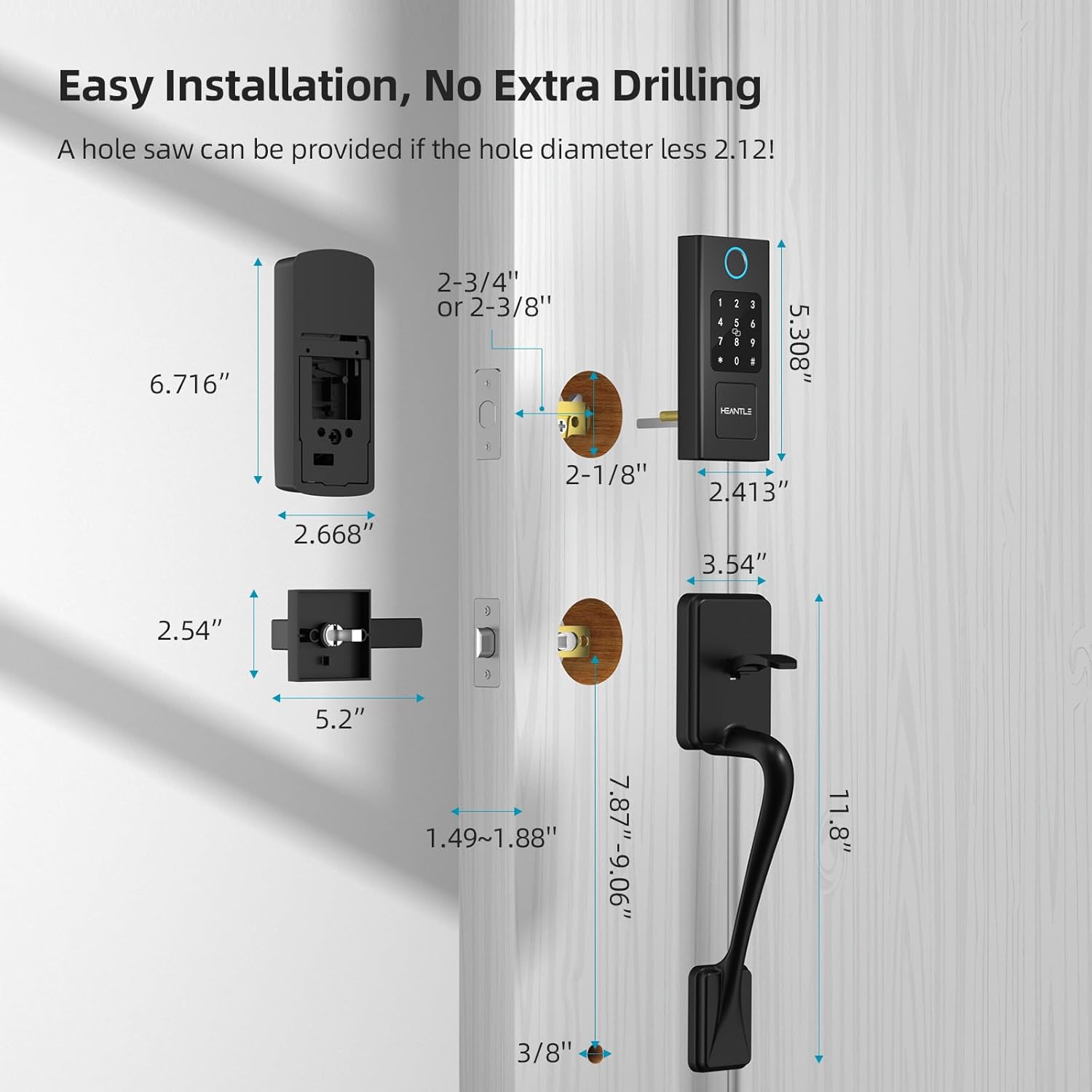 Smart Front Door Lock Set: HEANTLE Keyless Entry Door Lock Deadbolt with Handle Set, Fingerprint Smart Deadbolt Bluetooth Electronic Digital Keypad Alexa,Black