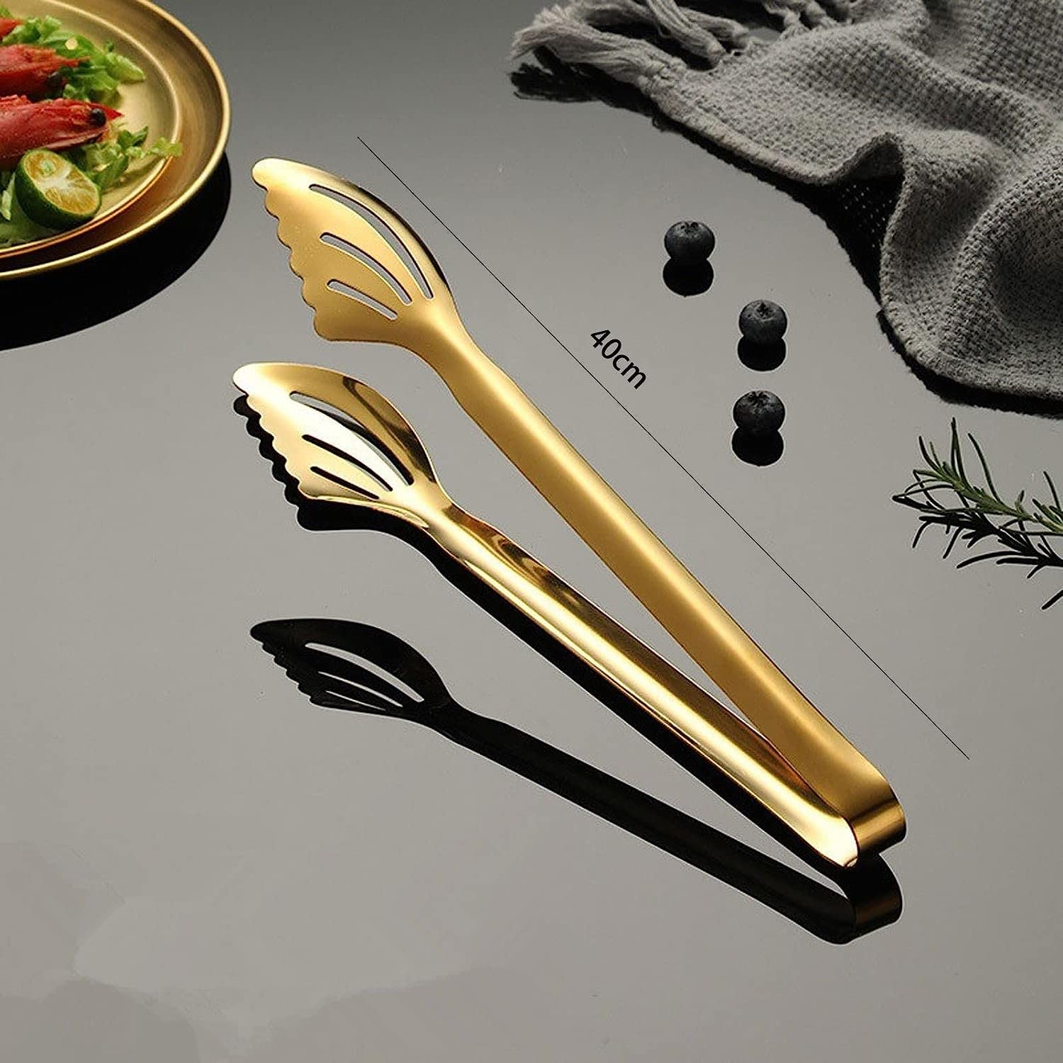 MRKU Utensili da Cucina in Acciaio Inossidabile per Alimenti, Utensili da Cucina per Buffet, pinze per Pane Anti-Calore stabili e Dorate in Argento