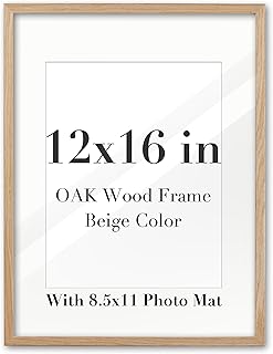 EcoHest 12x16 Beige Solid Oak Wood Picture Frame, Minimalist Narrow Bord...