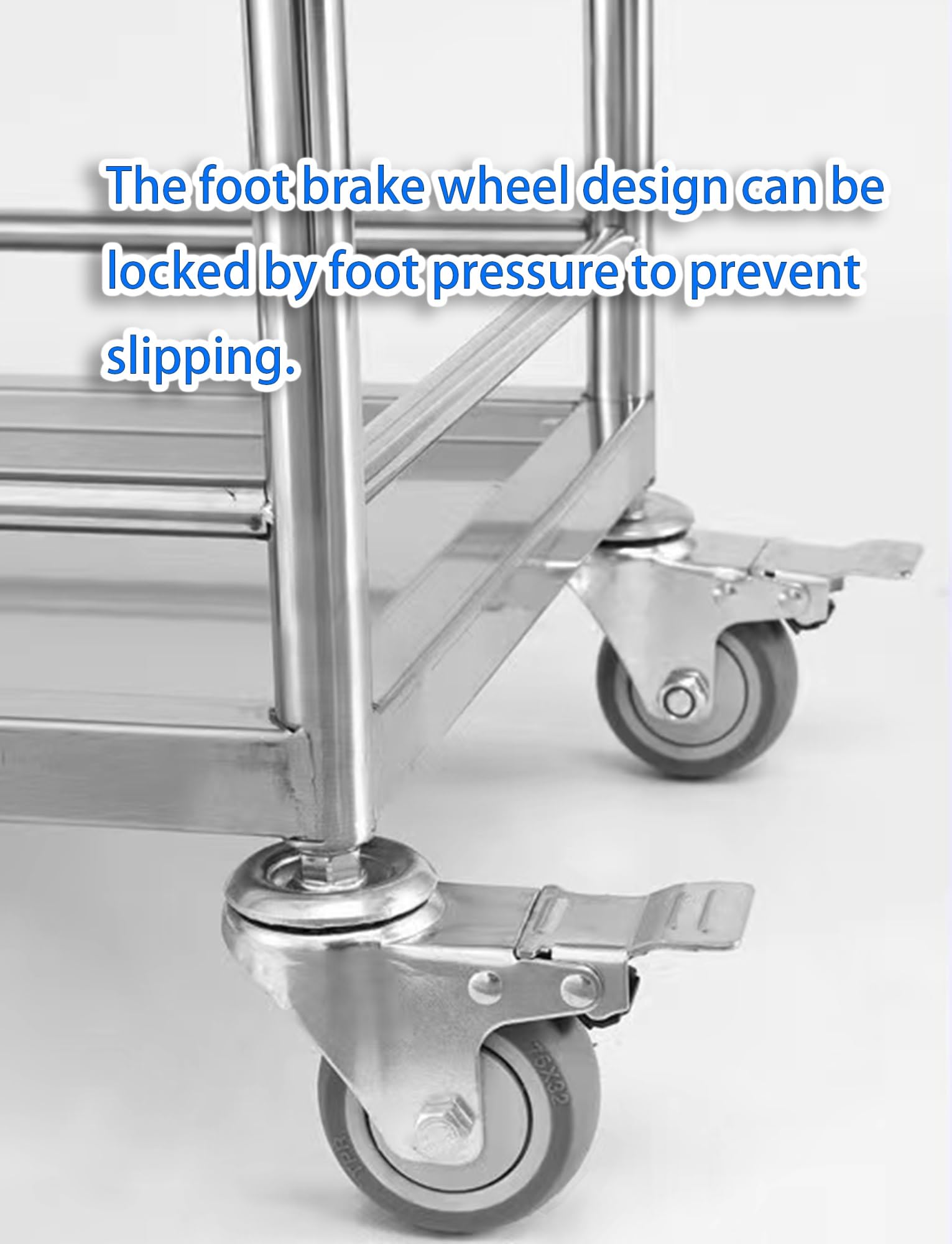 Carrito de mesa de trabajo de acero inoxidable, carrito de cocina de metal rodante de 2 niveles con ruedas de 360°, estantes de laboratorio comercial para restaurante, almacén, 45 x 45 x 85 cm