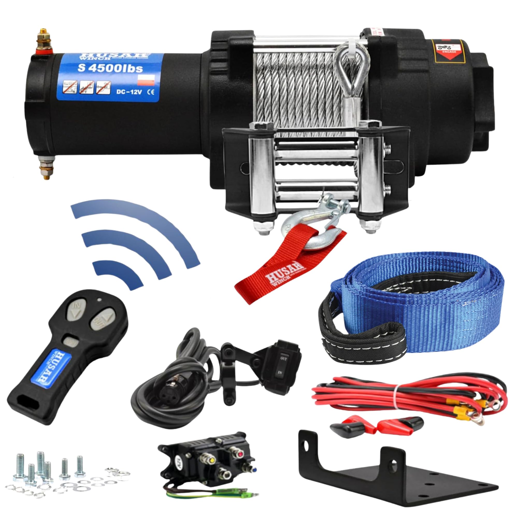 Verricello Elettrico 12V 4500 lbs | 2041 kg – Cavo in Acciaio da 12m, Trasmissione Planetaria a 3 Stadi, Telecomando Wireless,Freno Automatico,Kit di Montaggio –Ideale per ATV/UTV +CINGHIA