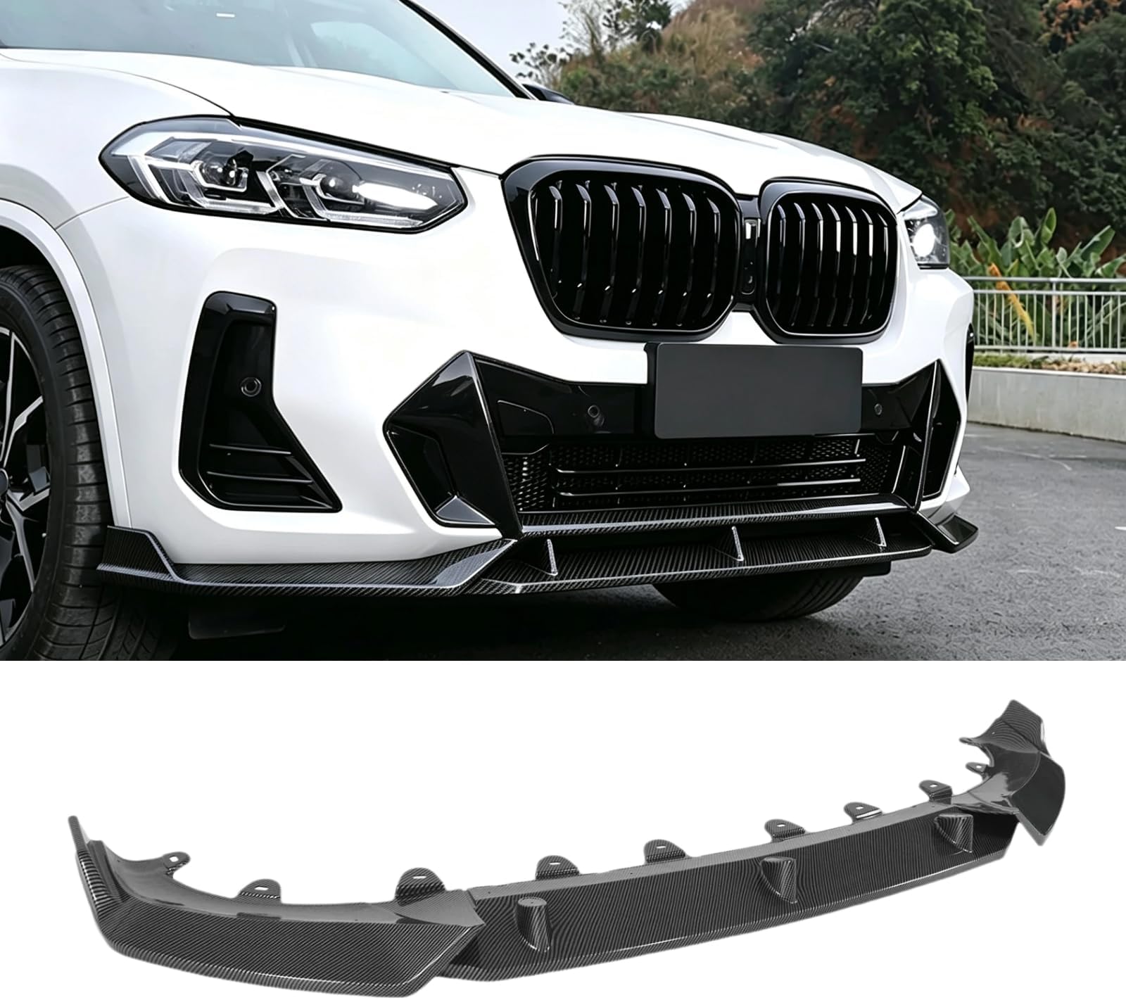 Front Bumper Lip Splitter 3Pcs Carbon Fiber Print for BMW X3 G01 X4 G02 IX3 20d 30i 30d M40i M40d LCI M-Sport Model 2022 2023 2024