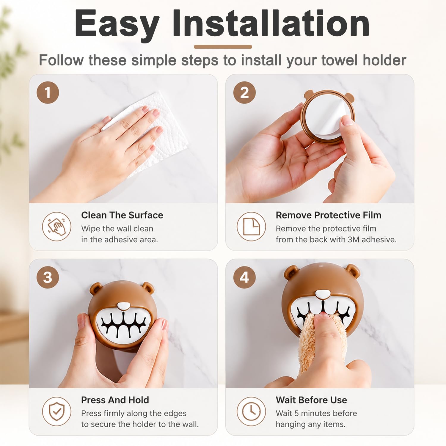 Cute Bear Wall Towel Hooks - Damage-Free! -6